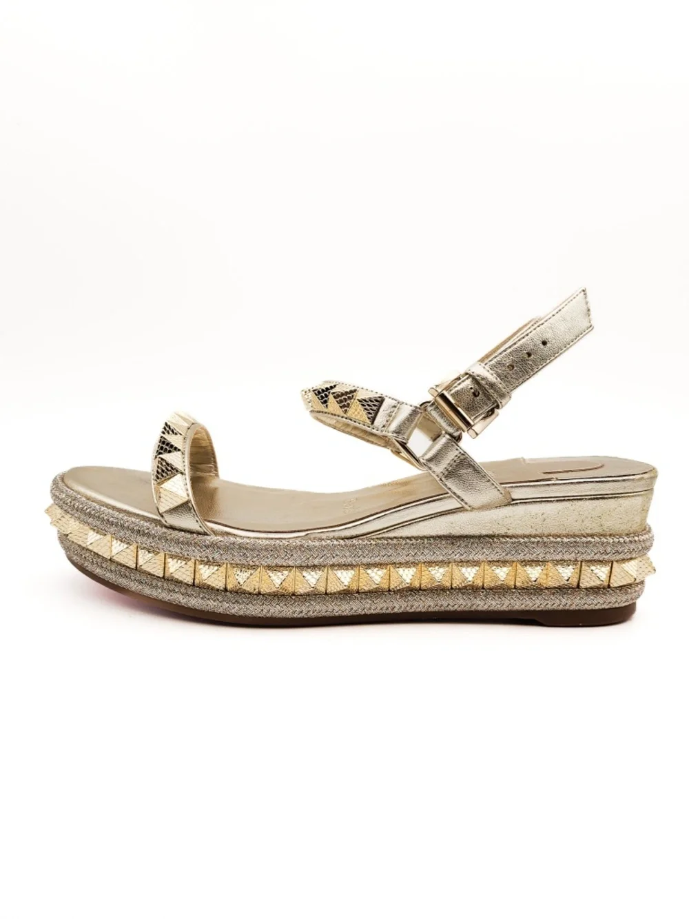 Christian Louboutin Pyraclou Gold Leather Studded Platform Sandals EU 36